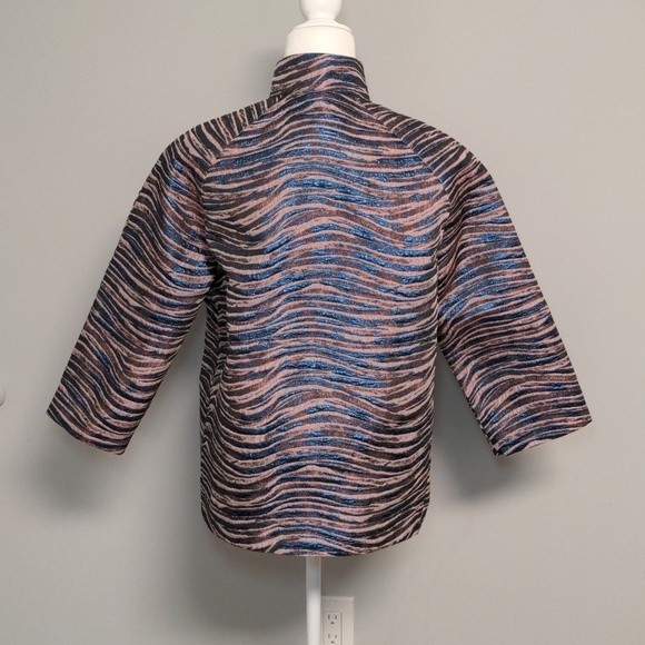 Misook Zebra Print Metallicized Long Sleeve Open Front Blazer Size‎ Small - Picture 7 of 15